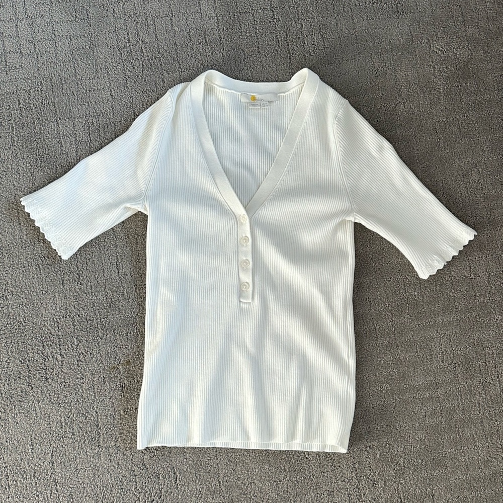 Biden Ribbed Knitted T-shirt, size 6, Ivory